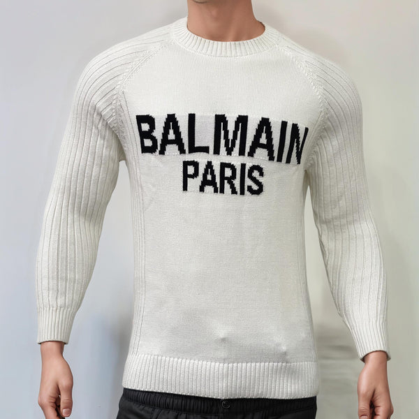 BALMAIN PARIS INTARSIA-KNIT LOGO JUMPER